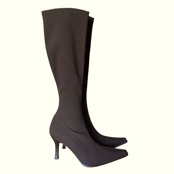 Martinez Valero Chocolate Brown Stretch Lycra Point Toe Boots size 7.5 - Picture 1 of 9